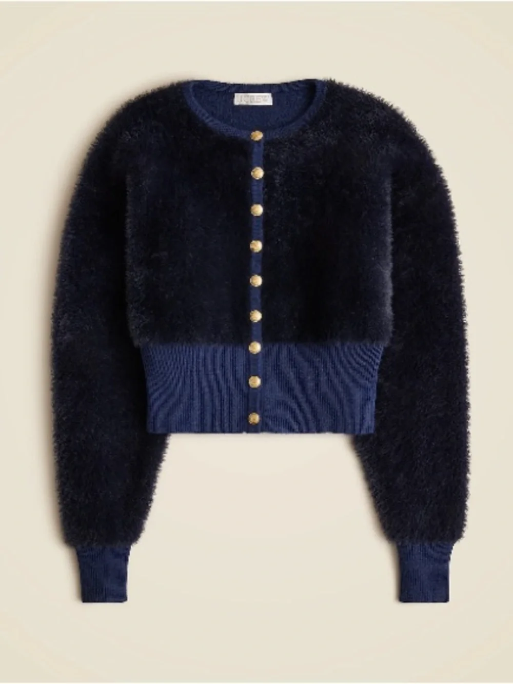 J.Crew $178 Fitted-Waist Fuzzy Yarn Cardigan Navy Gold Buttons Size S